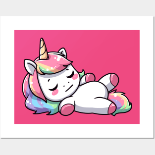 Cute Lazy Sleeping Unicorn Posters and Art